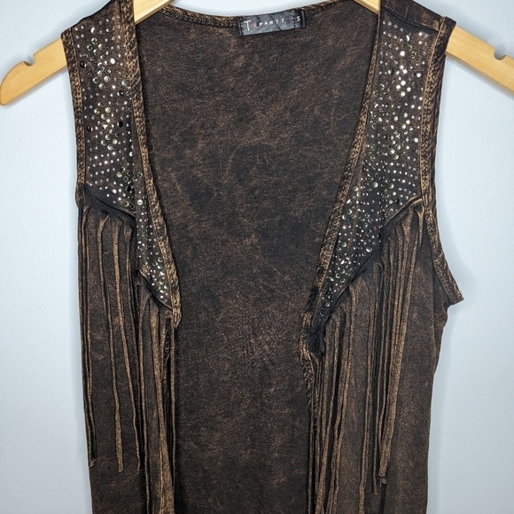 Y2K T Party Western Embroidered Diamond Bedazzled Denim Vest Woman's Small - Picture 2 of 4